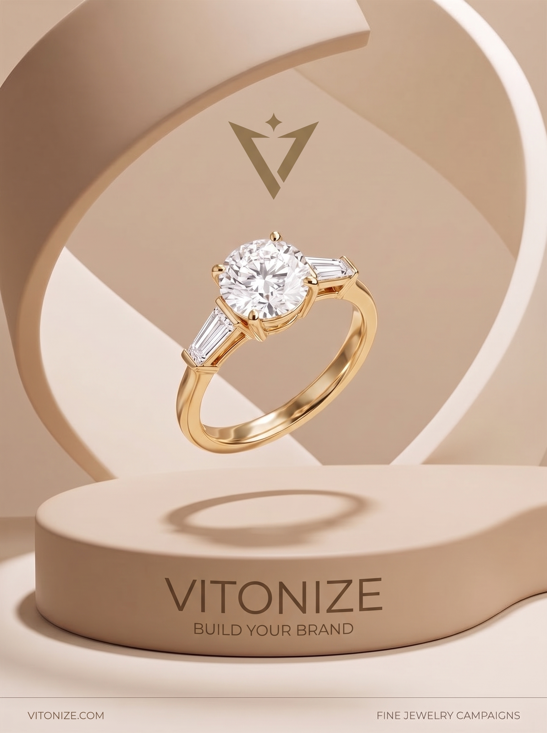 Gold bracelet ad on a sculpted pedestal