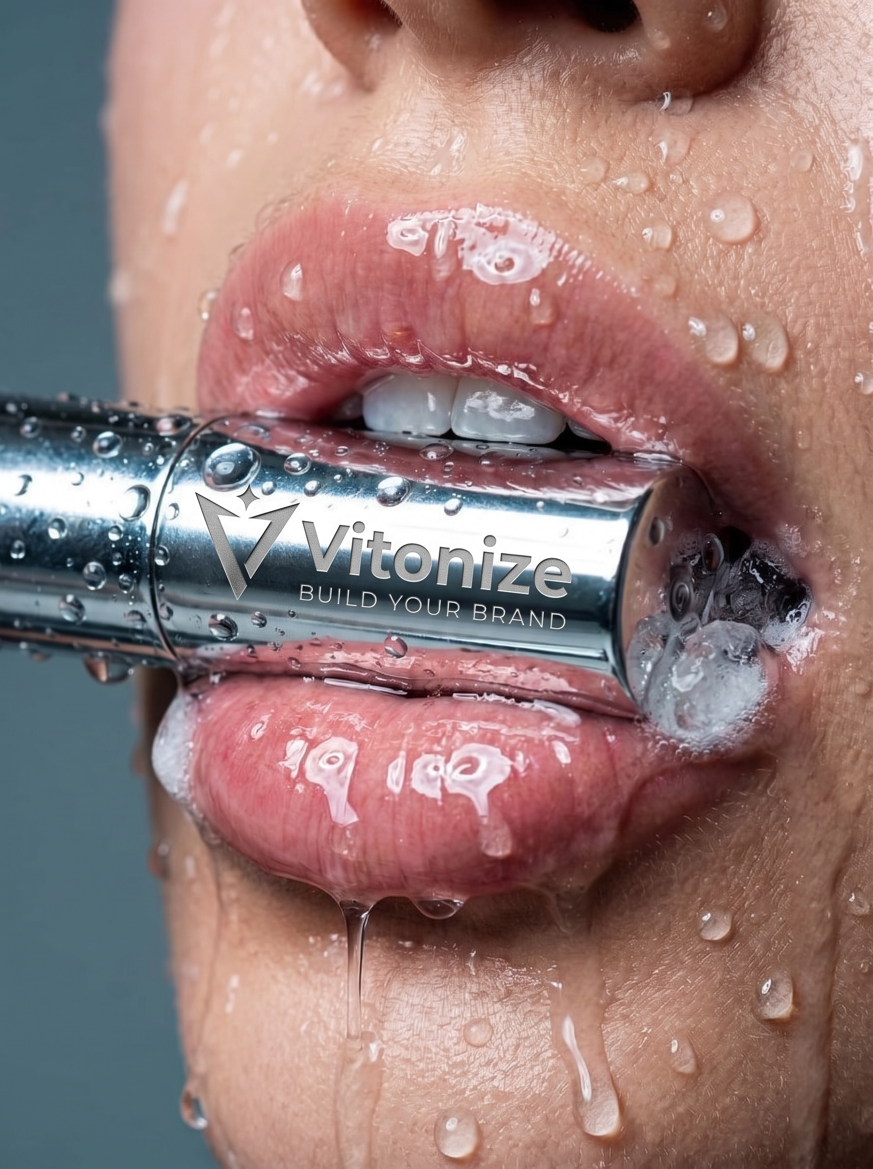 Lip product ad styled with berries and cream