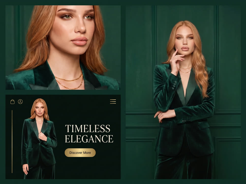 AI on-model render placed directly into a live storefront banner